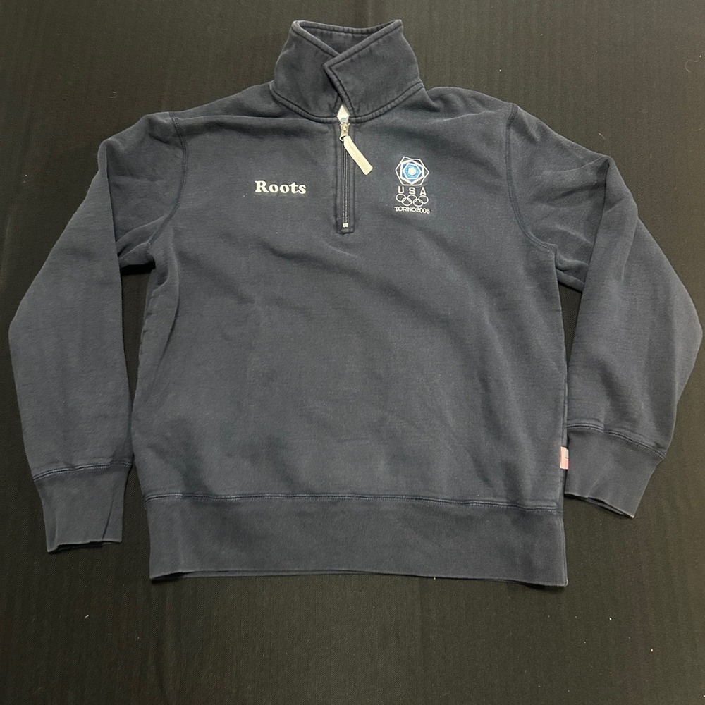 Roots Torino 2006 Olympic Team USA Quarter Zip Sweatshirt Navy Blue Medium